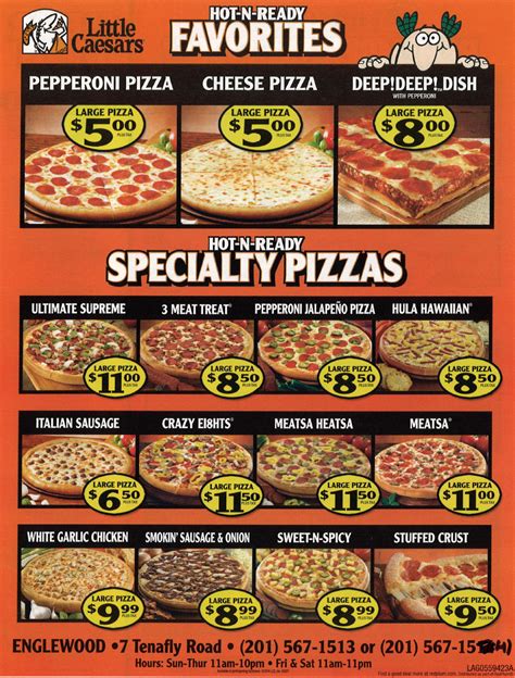 Caesars pizza menu prices - May 10, 2023 · Little Caesars Pizza Menu >. Little Caesars Pizza Nutrition >. (904) 794-6718. Get Directions >. 4205 Us Highway 1 S, St. Augustine, Florida 32086. 3.6 based on 461 votes. 